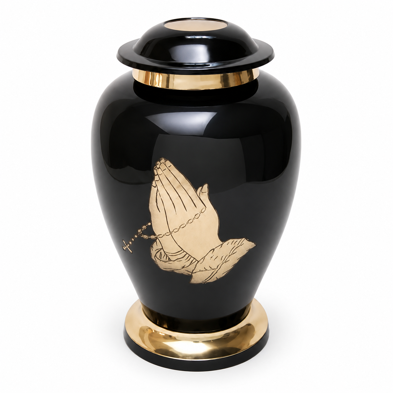 Black adult urn with praying hands